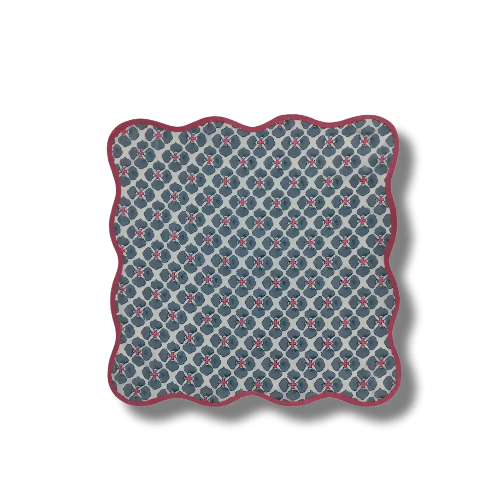 Maia Hand Block Floral Piping Scallop Cotton Napkins