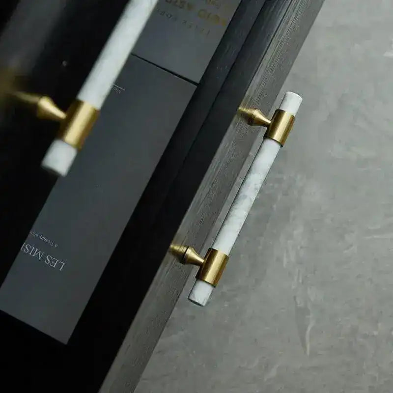 Meg Brass and Marble Cabinet Door Pulls - White