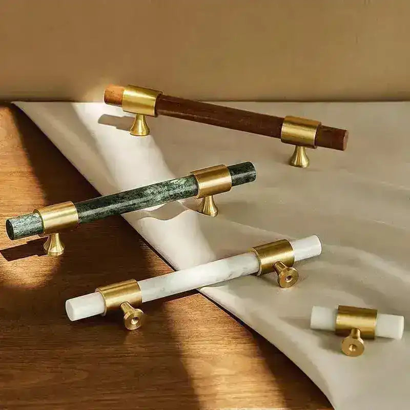 Meg Brass and Marble Cabinet Door Pulls - White