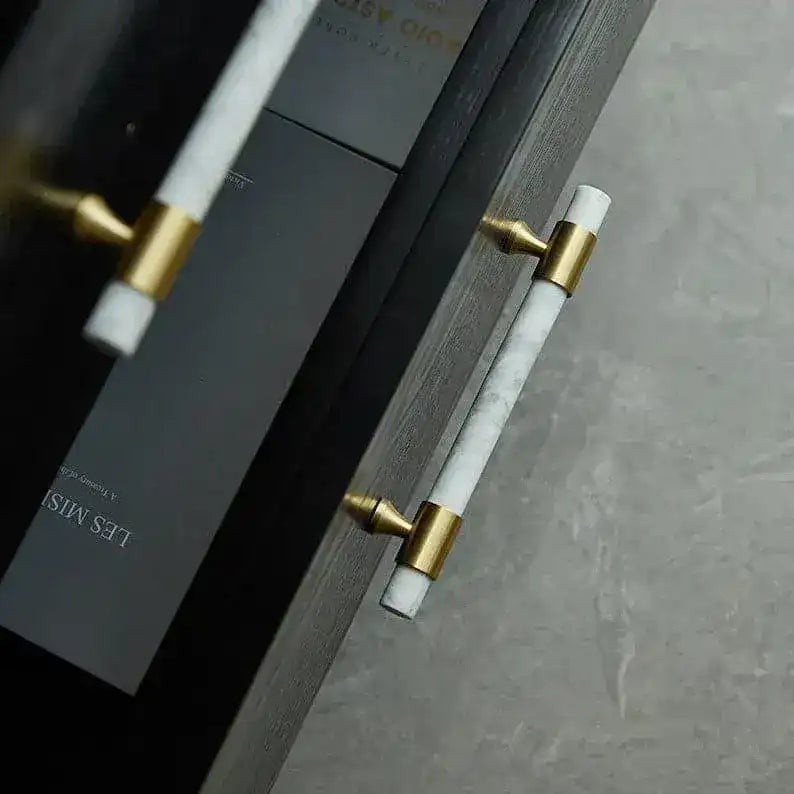 Meg Brass and Marble Cabinet Door Pulls - White