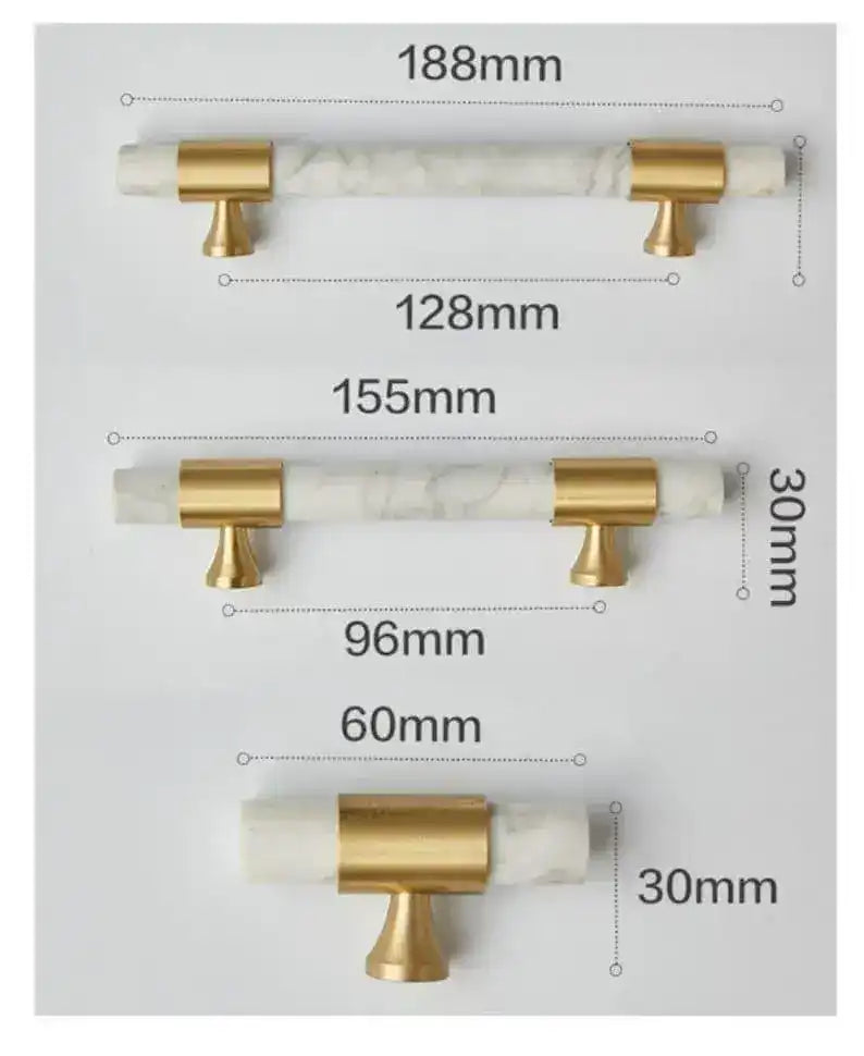Meg Brass and Marble Cabinet Door Pulls - White