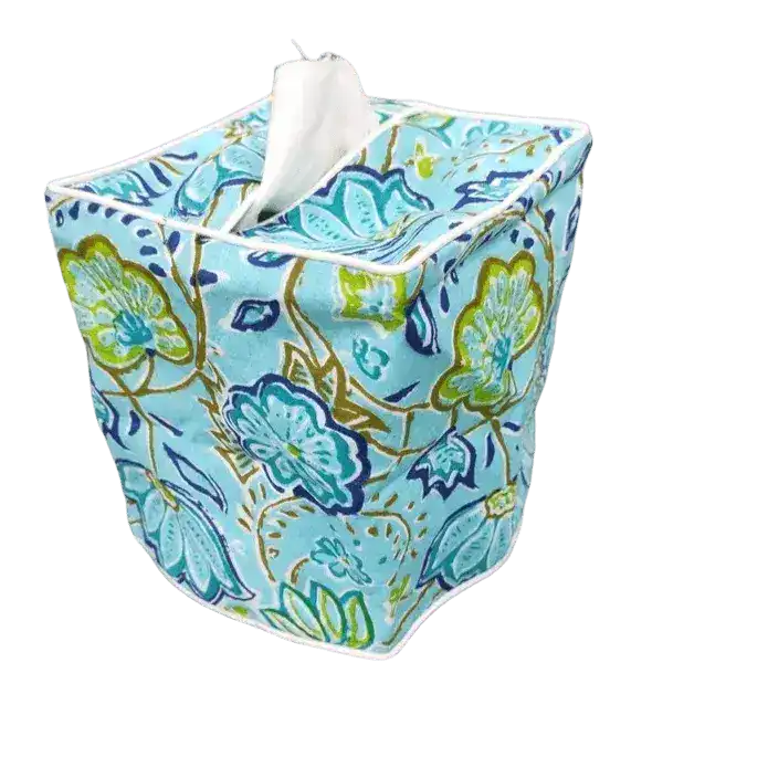 Miami Blue Floral Cotton Tissue Box Cover