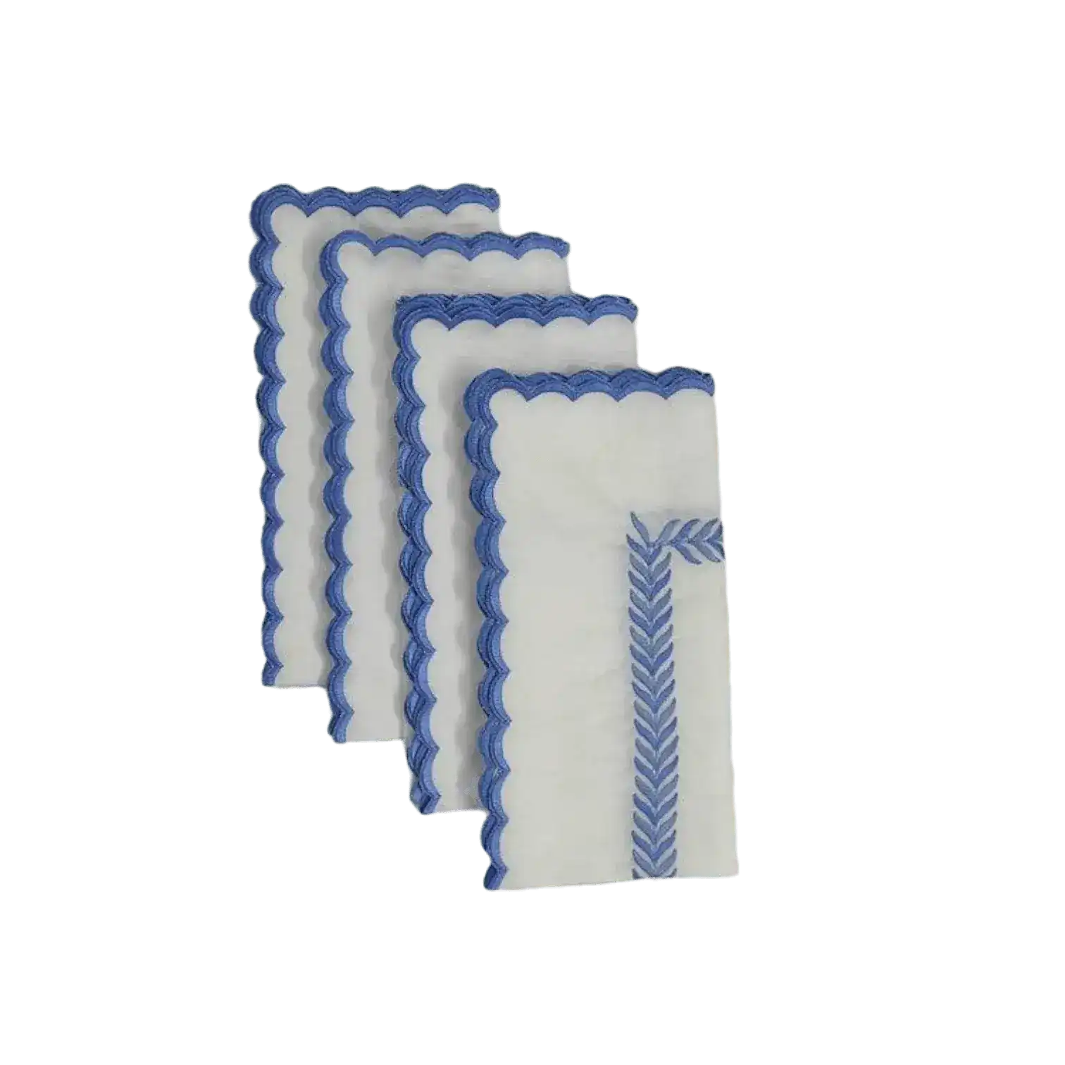 Mini Scalloped White Cotton Napkins with Embroidered Borders