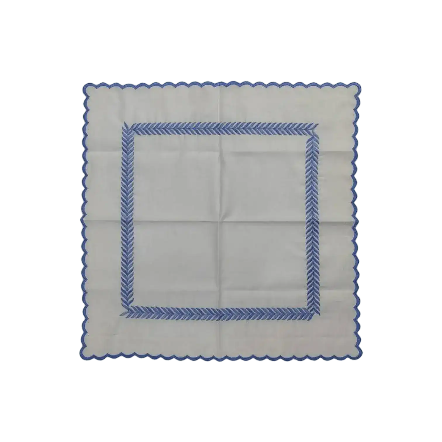 Mini Scalloped White Cotton Napkins with Embroidered Borders