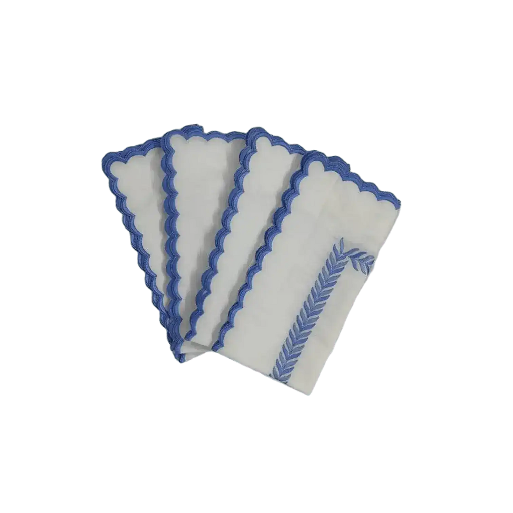 Mini Scalloped White Cotton Napkins with Embroidered Borders