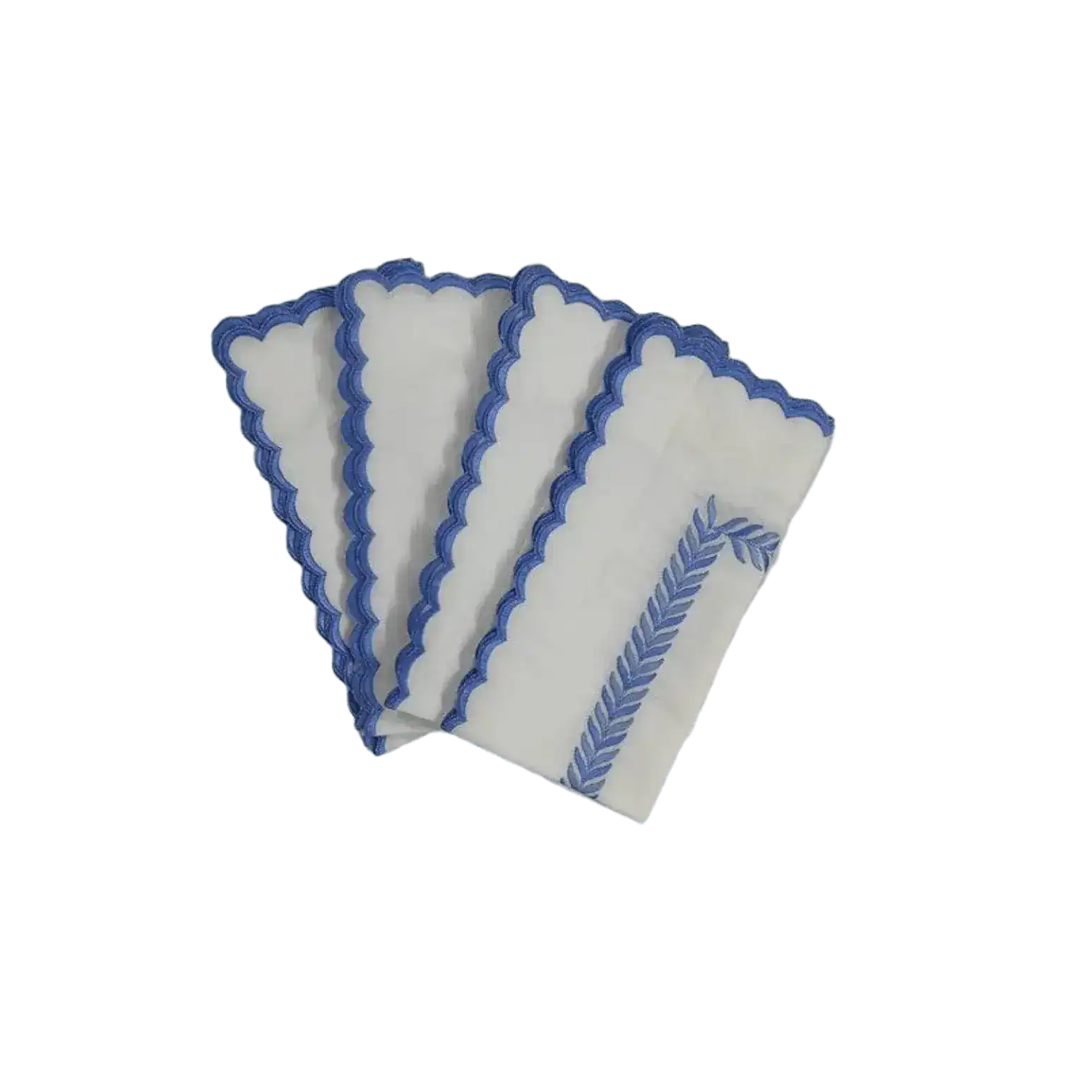 Mini Scalloped White Cotton Napkins with Embroidered Borders