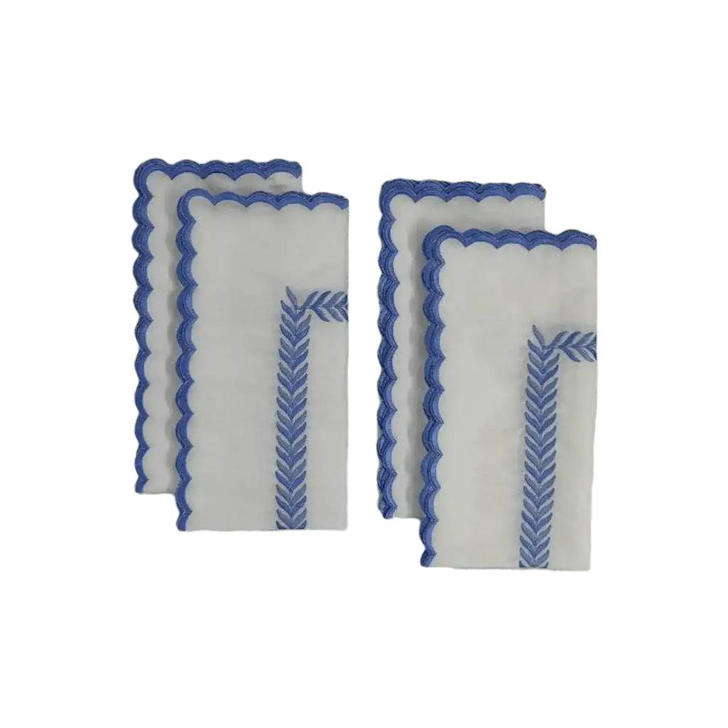 Mini Scalloped White Cotton Napkins with Embroidered Borders