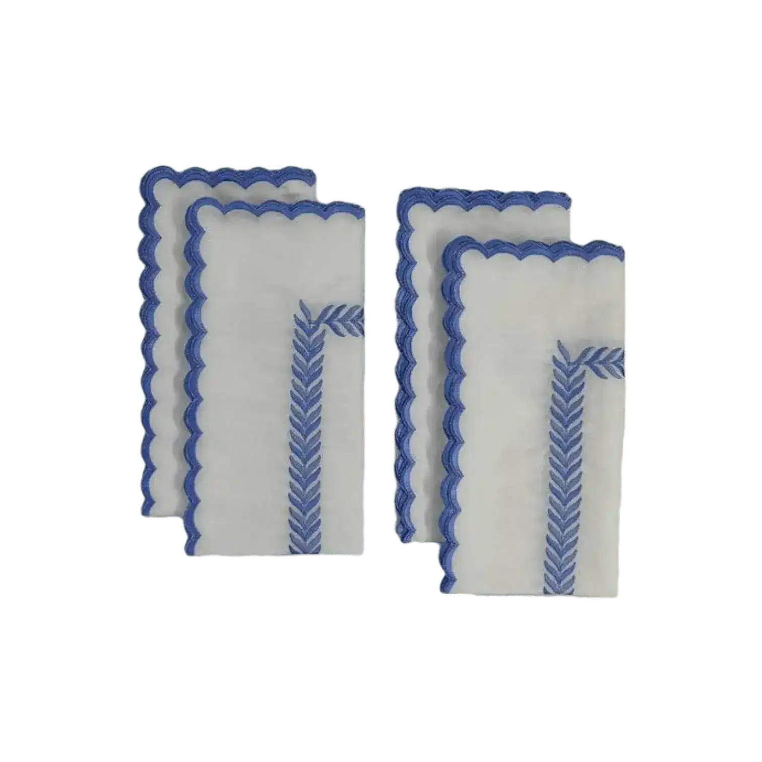 Mini Scalloped White Cotton Napkins with Embroidered Borders