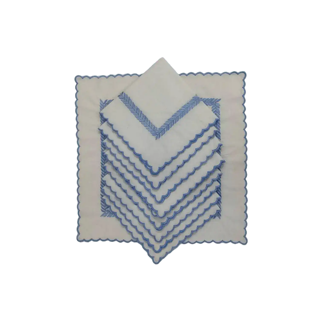 Mini Scalloped White Cotton Napkins with Embroidered Borders