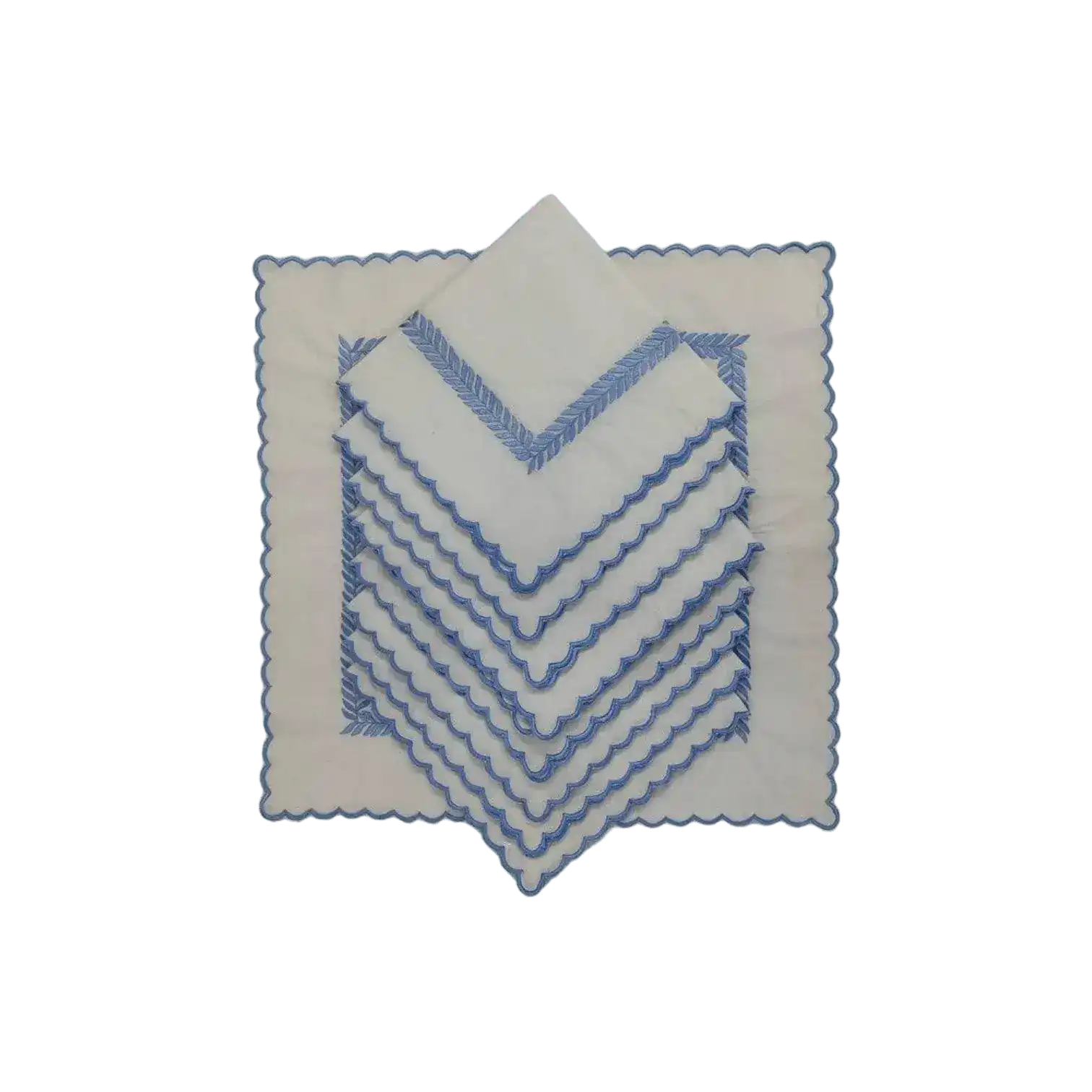 Mini Scalloped White Cotton Napkins with Embroidered Borders