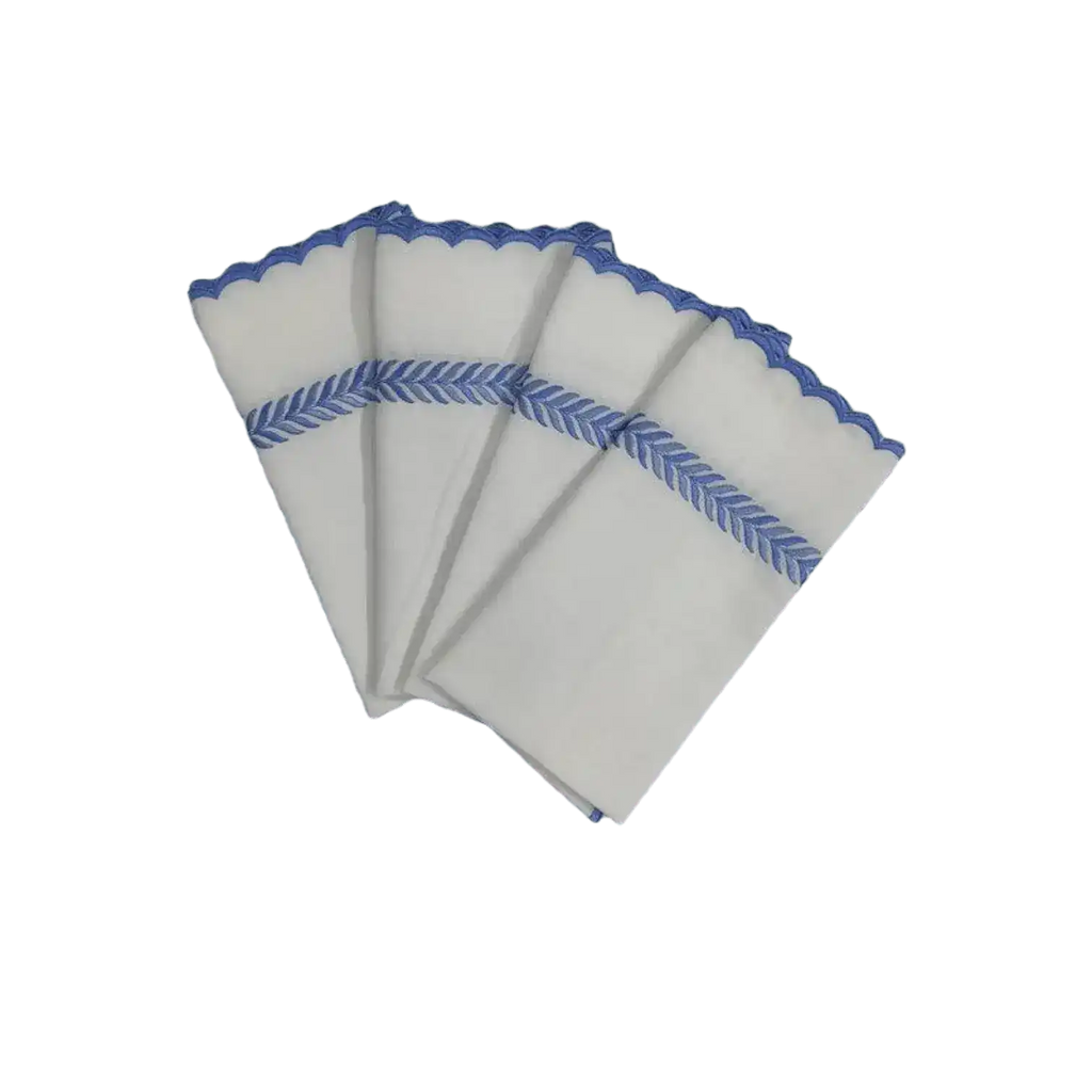 Mini Scalloped White Cotton Napkins with Embroidered Borders