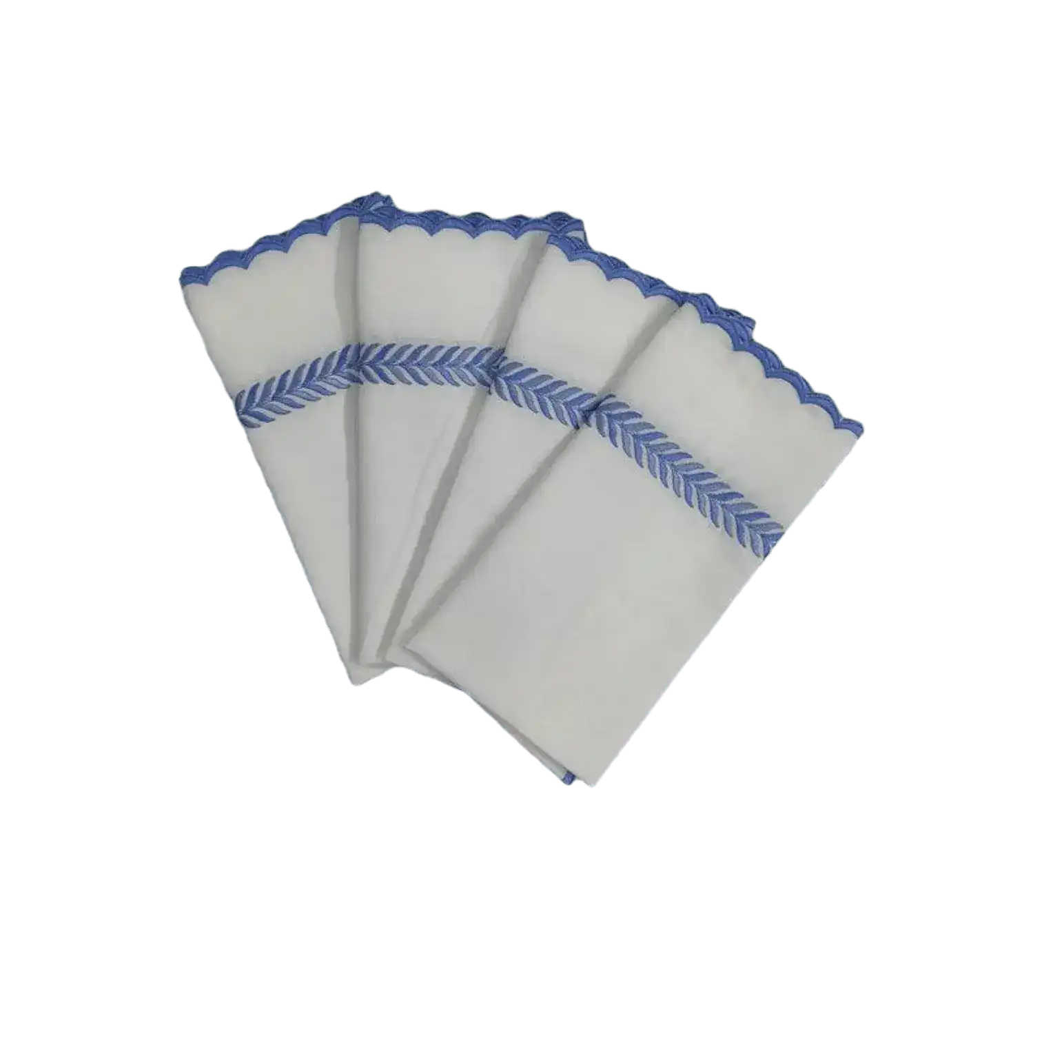 Mini Scalloped White Cotton Napkins with Embroidered Borders