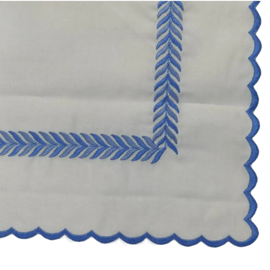 Mini Scalloped White Cotton Napkins with Embroidered Borders