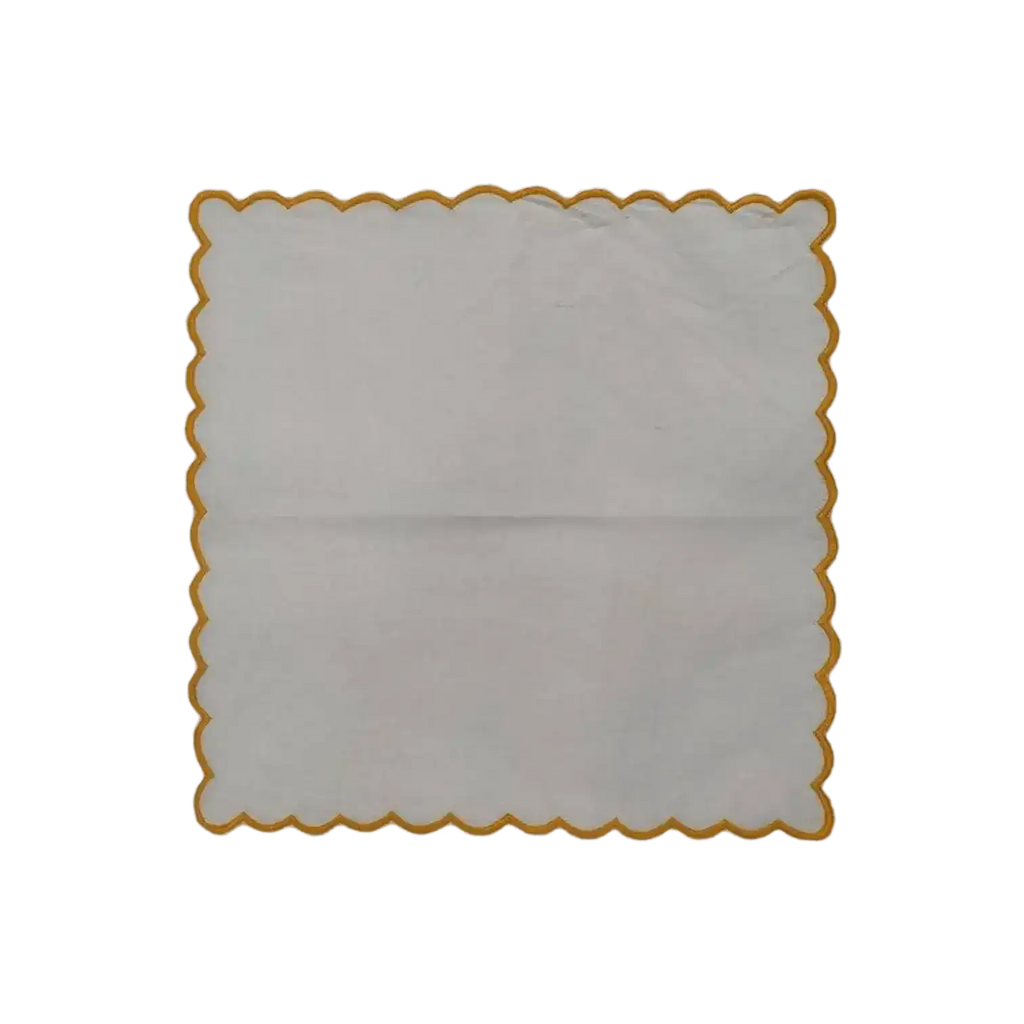 Mini Scalloped White Cotton Napkins with Embroidered Trim