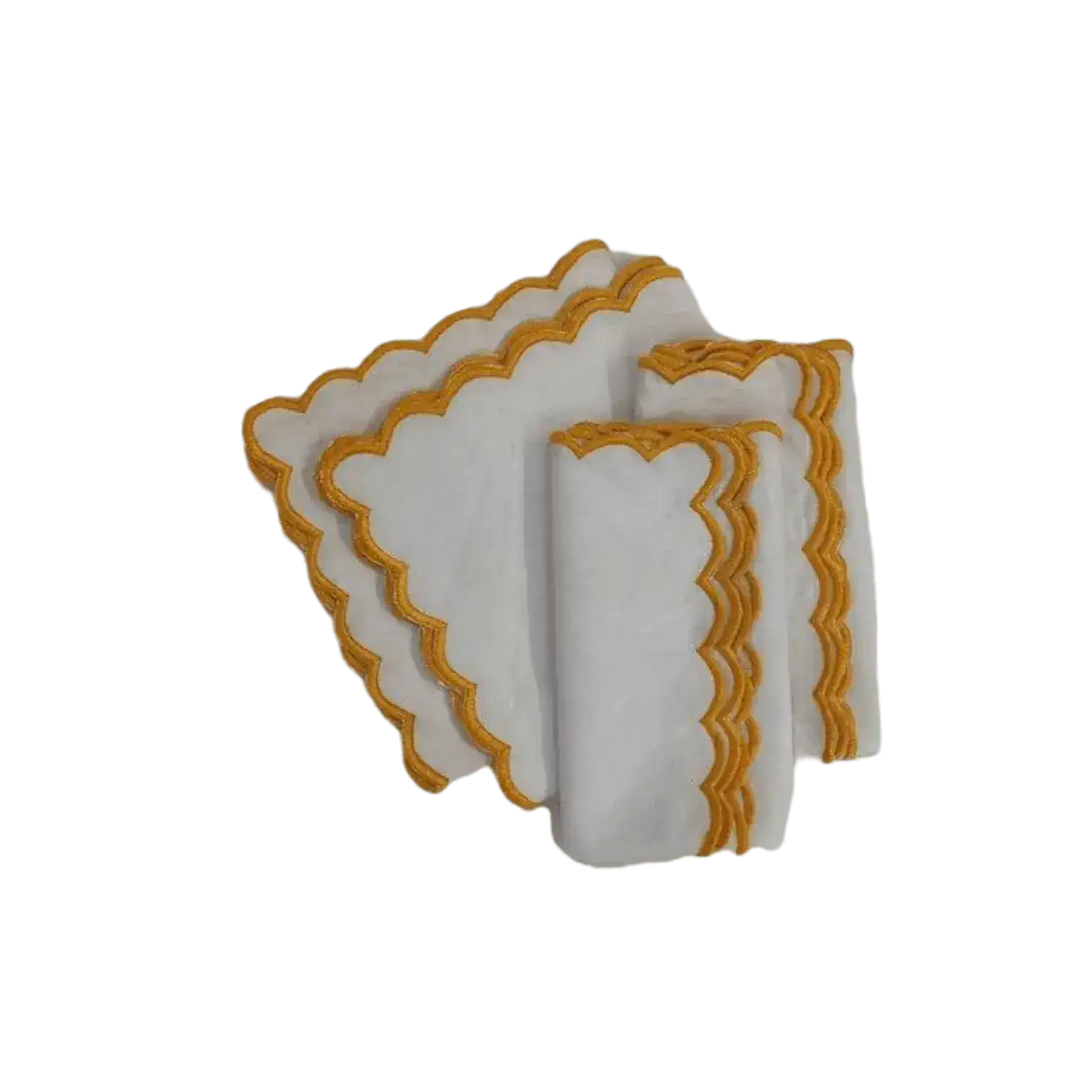 Mini Scalloped White Cotton Napkins with Embroidered Trim