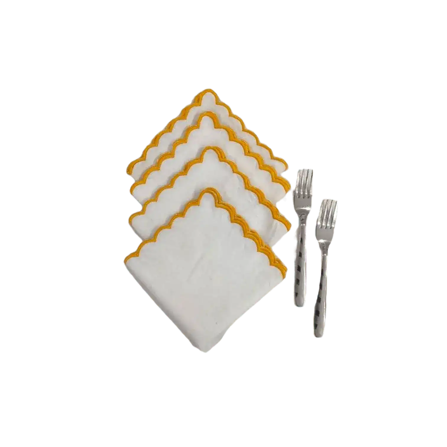 Mini Scalloped White Cotton Napkins with Embroidered Trim
