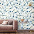 Minimalist Blue and White Floral Wallpaper