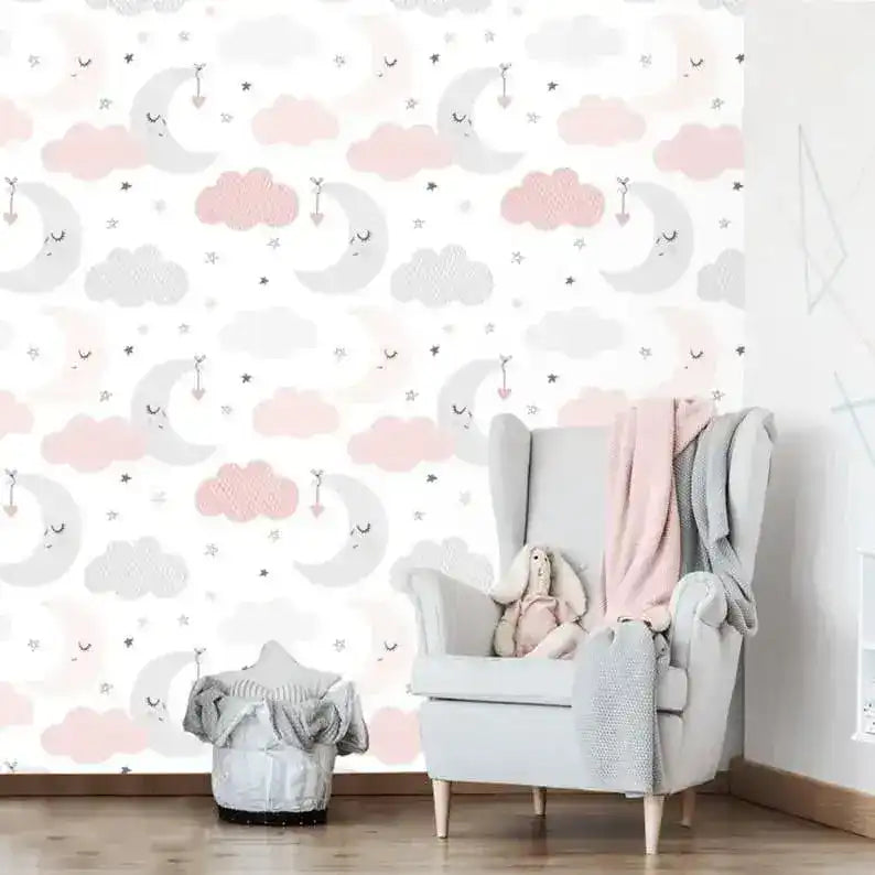 Moons and Clouds Nursery Wallpaper