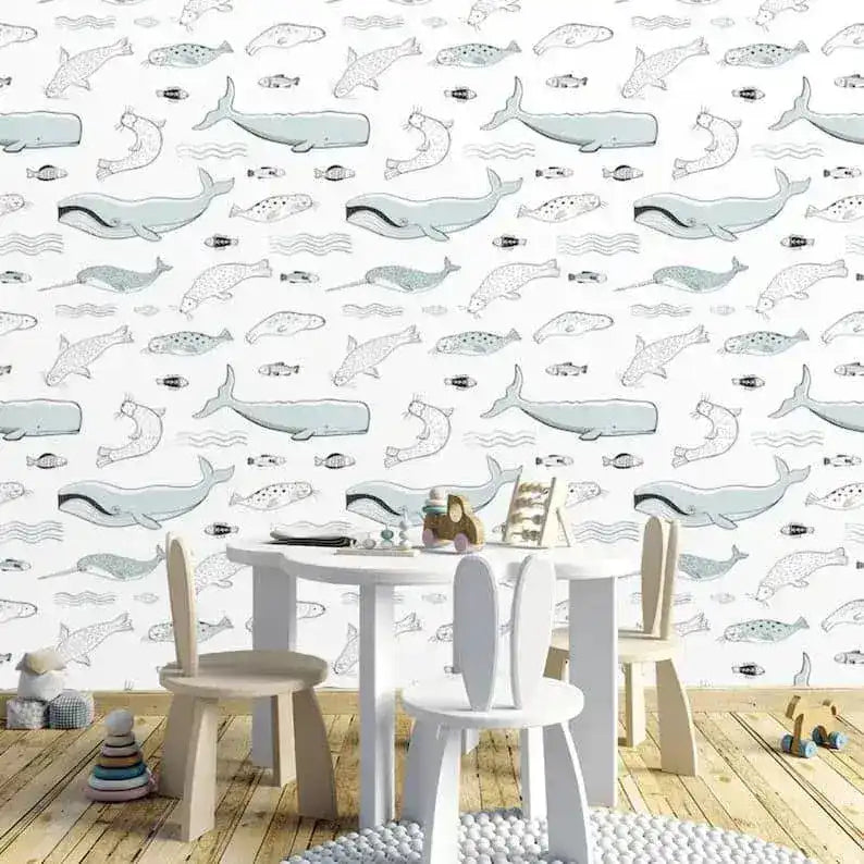 Nautical Sea Animals Narwhal Whale Wallpaper