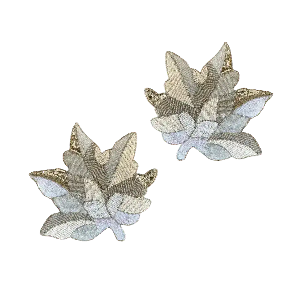 Off-White Beaded Maple Leaf Shaped Embroidery Placemats
