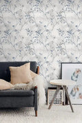 Pastel Vintage Gray Delicate Olive Branch Botanical Wallpaper
