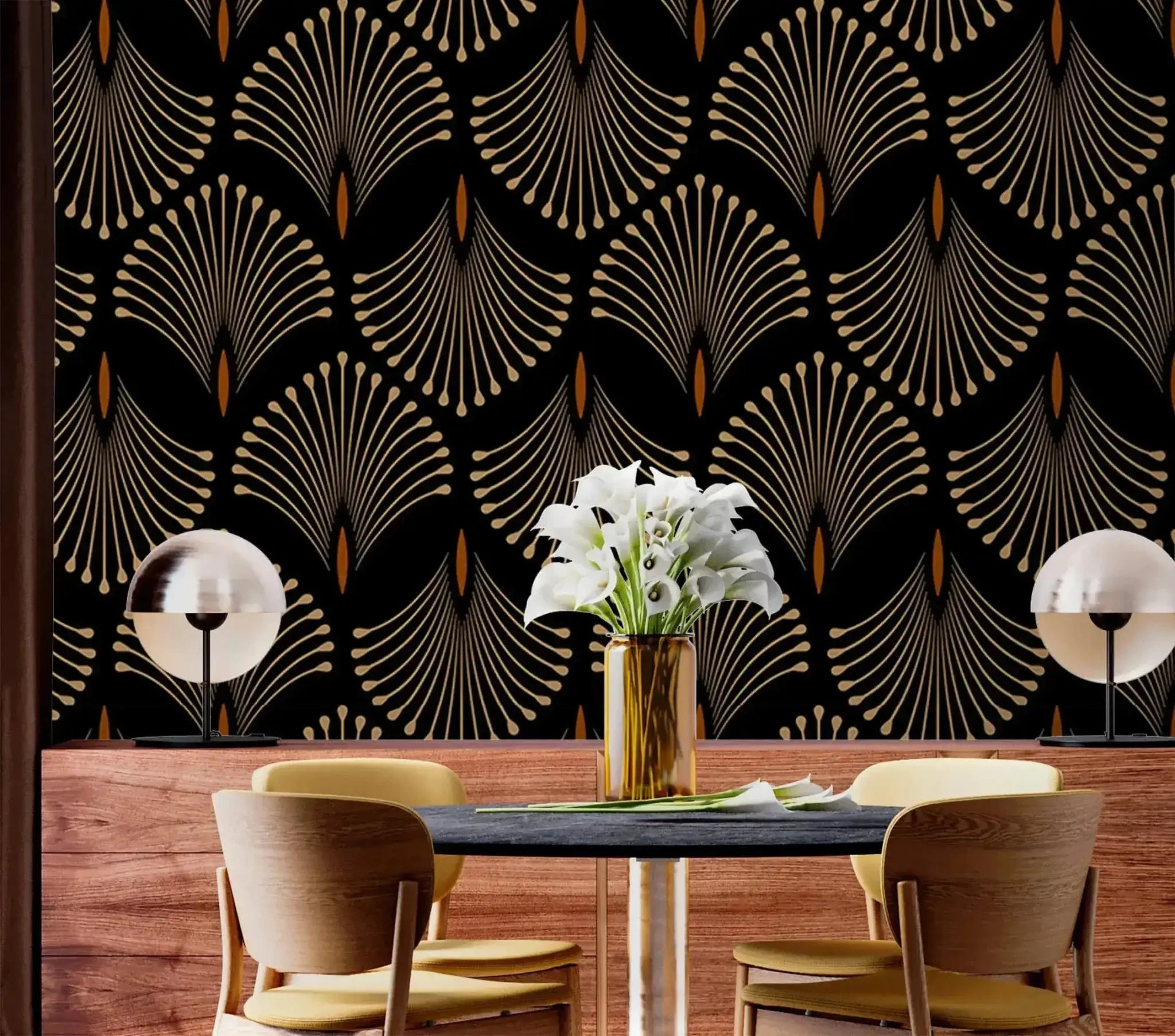 Petal Symphony Art Deco Wallpaper