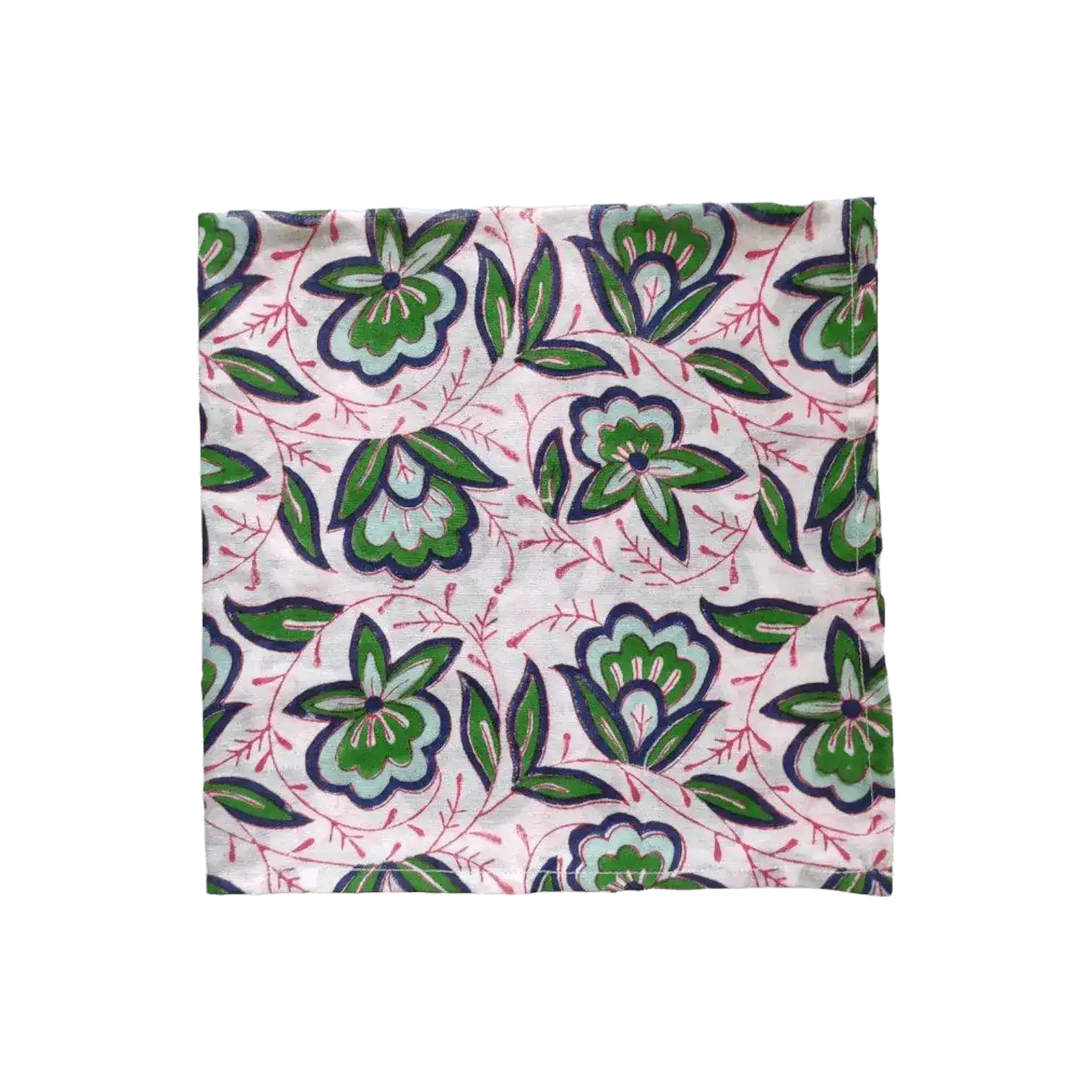 Pink and Green Floral Block Printed Cotton Napkins