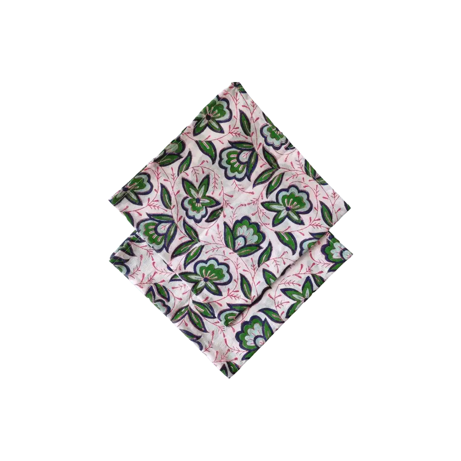 Pink and Green Floral Block Printed Cotton Napkins