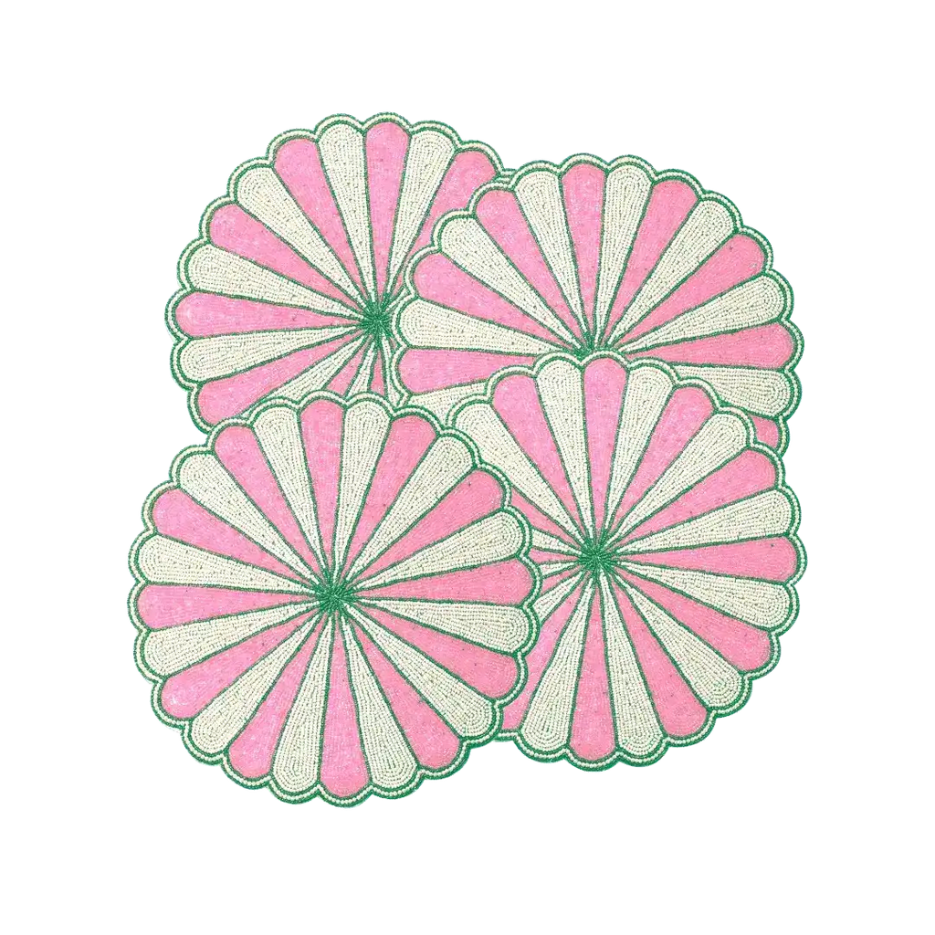 Pink and White Beaded Scallop Round Placemats