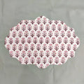Pink Block Printed Floral Scalloped Oval Cotton Placemats