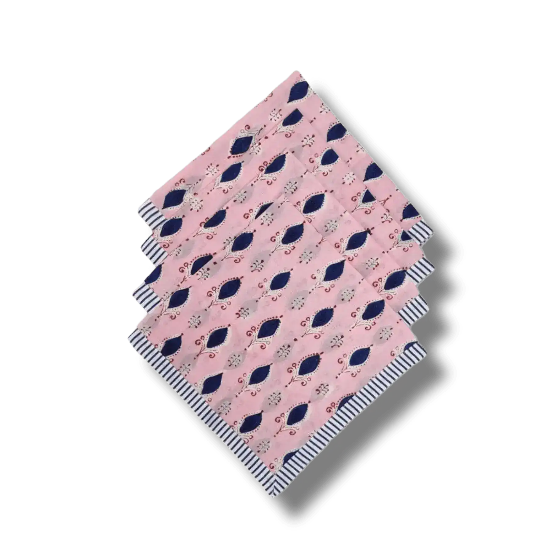 Pink Floral Indian Block Printed Striped Napkins