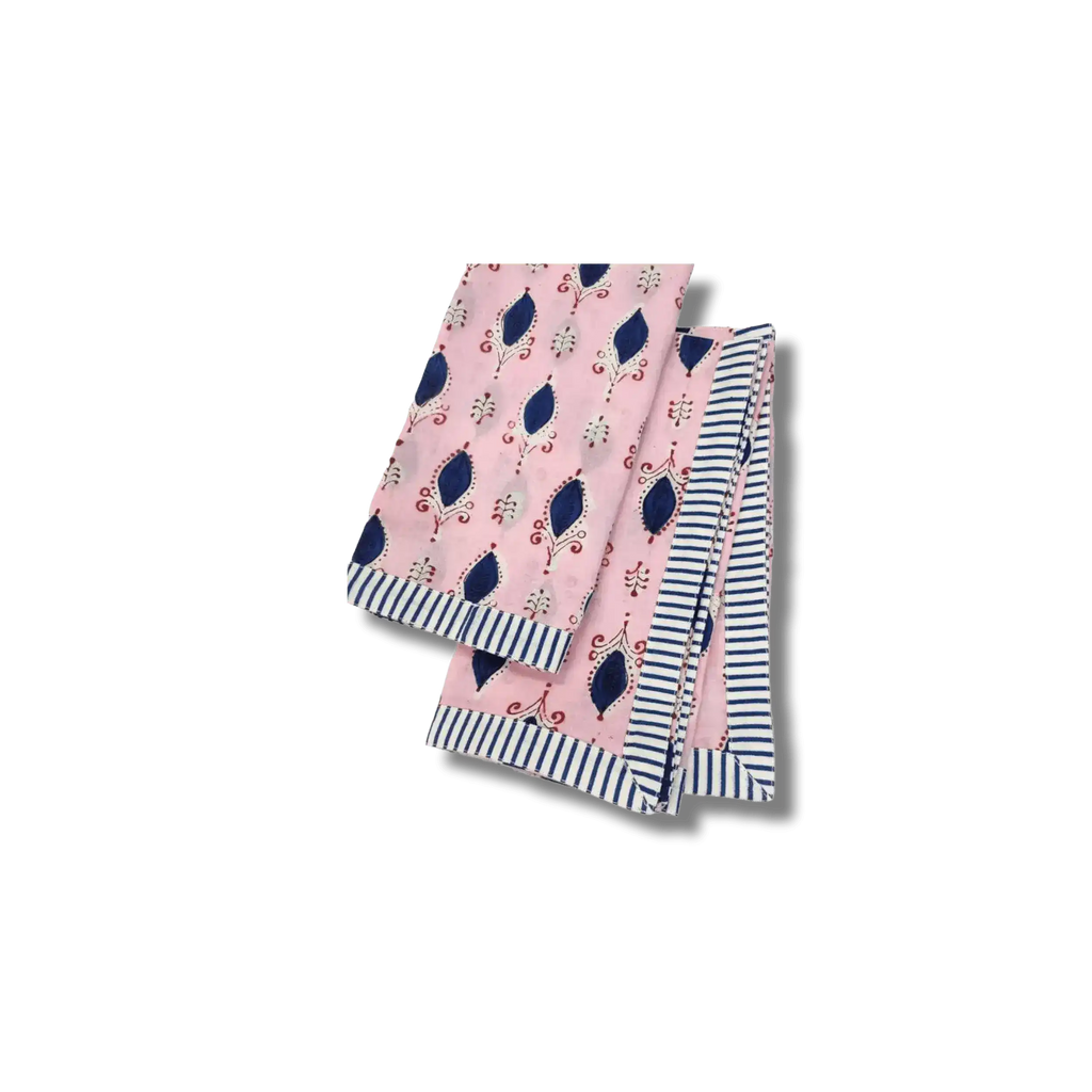 Pink Floral Indian Block Printed Striped Napkins