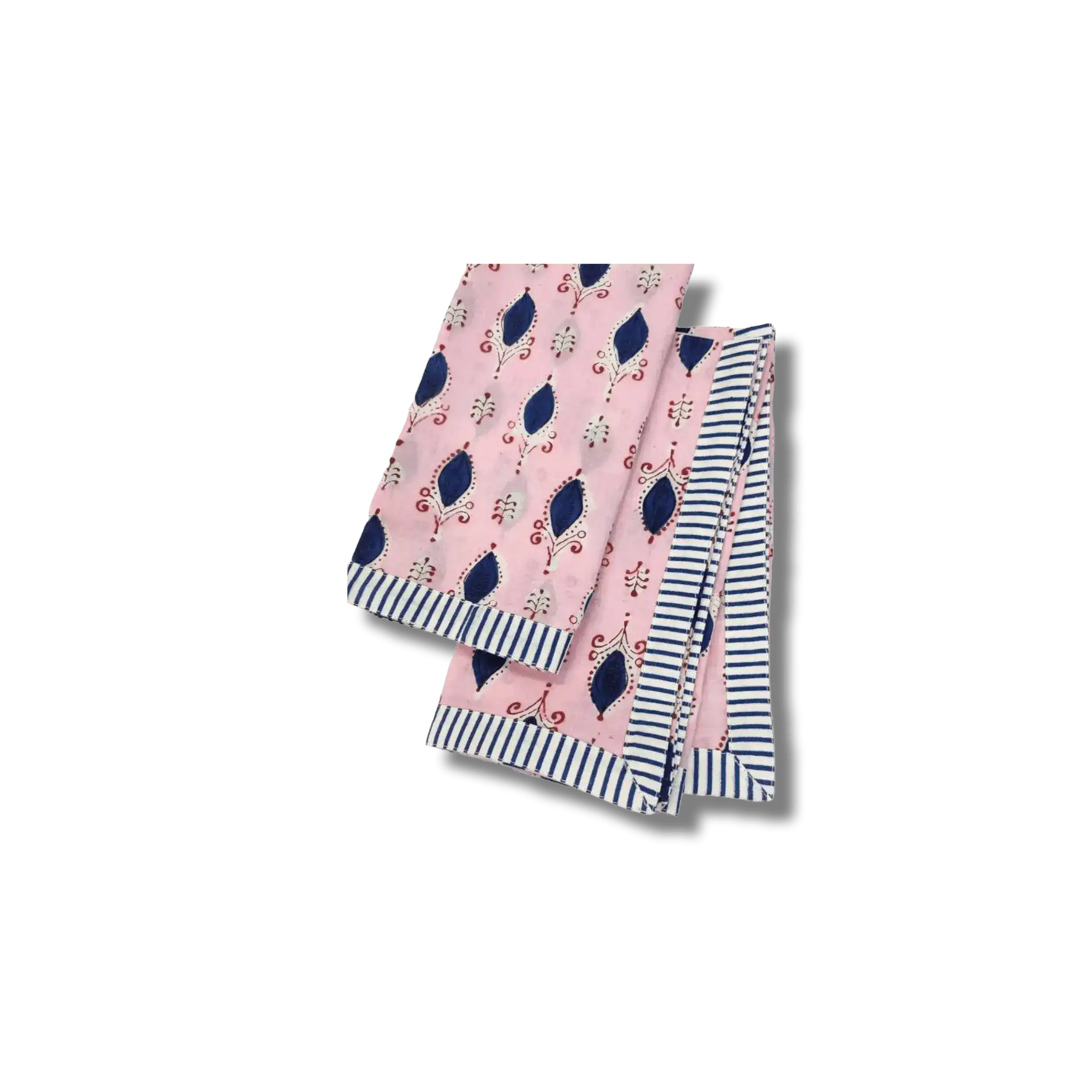 Pink Floral Indian Block Printed Striped Napkins