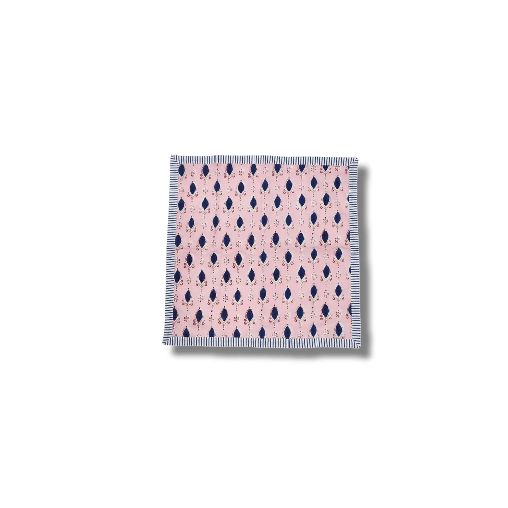 Pink Floral Indian Block Printed Striped Napkins