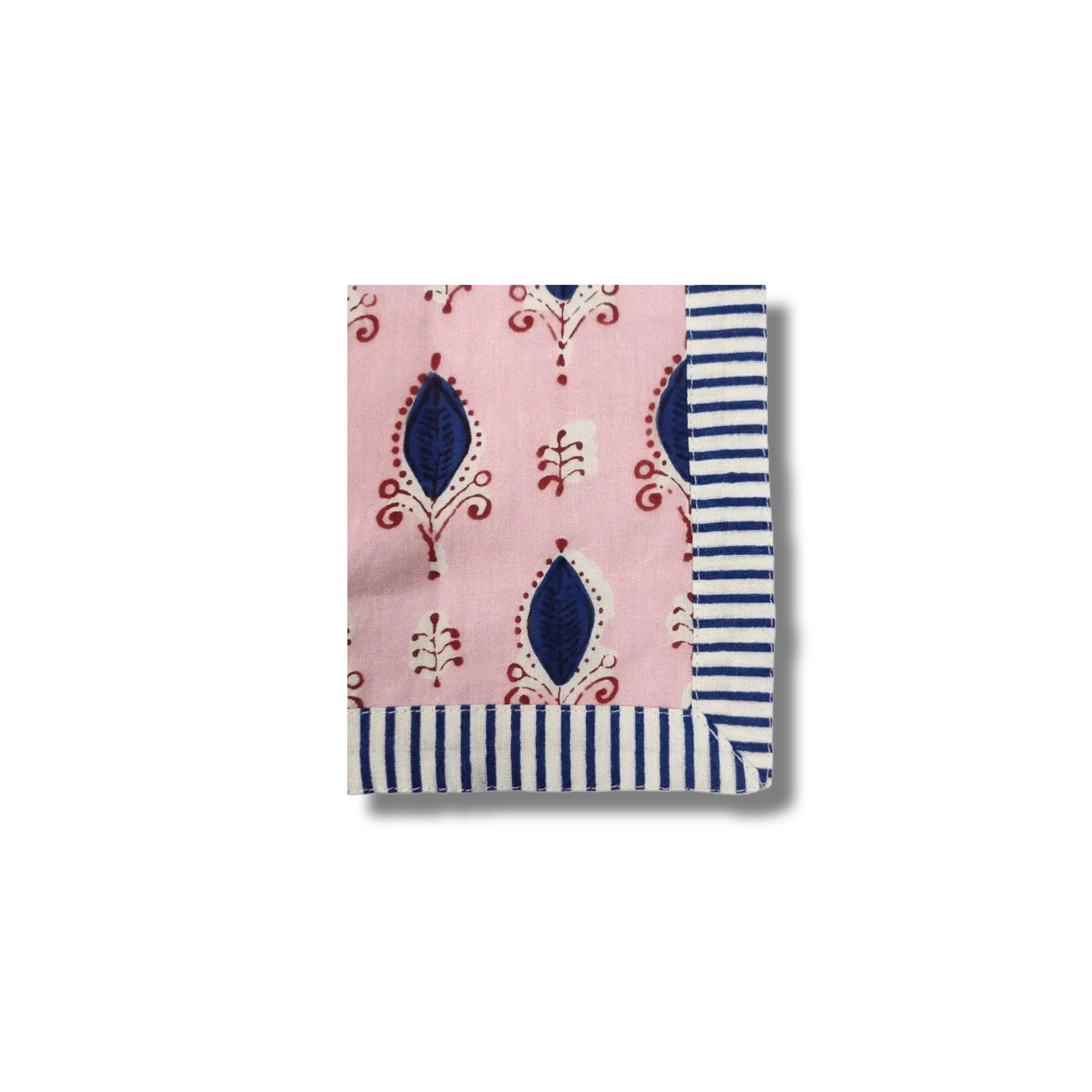 Pink Floral Indian Block Printed Striped Napkins