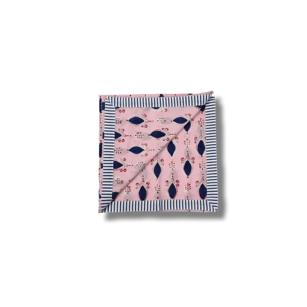 Pink Floral Indian Block Printed Striped Napkins