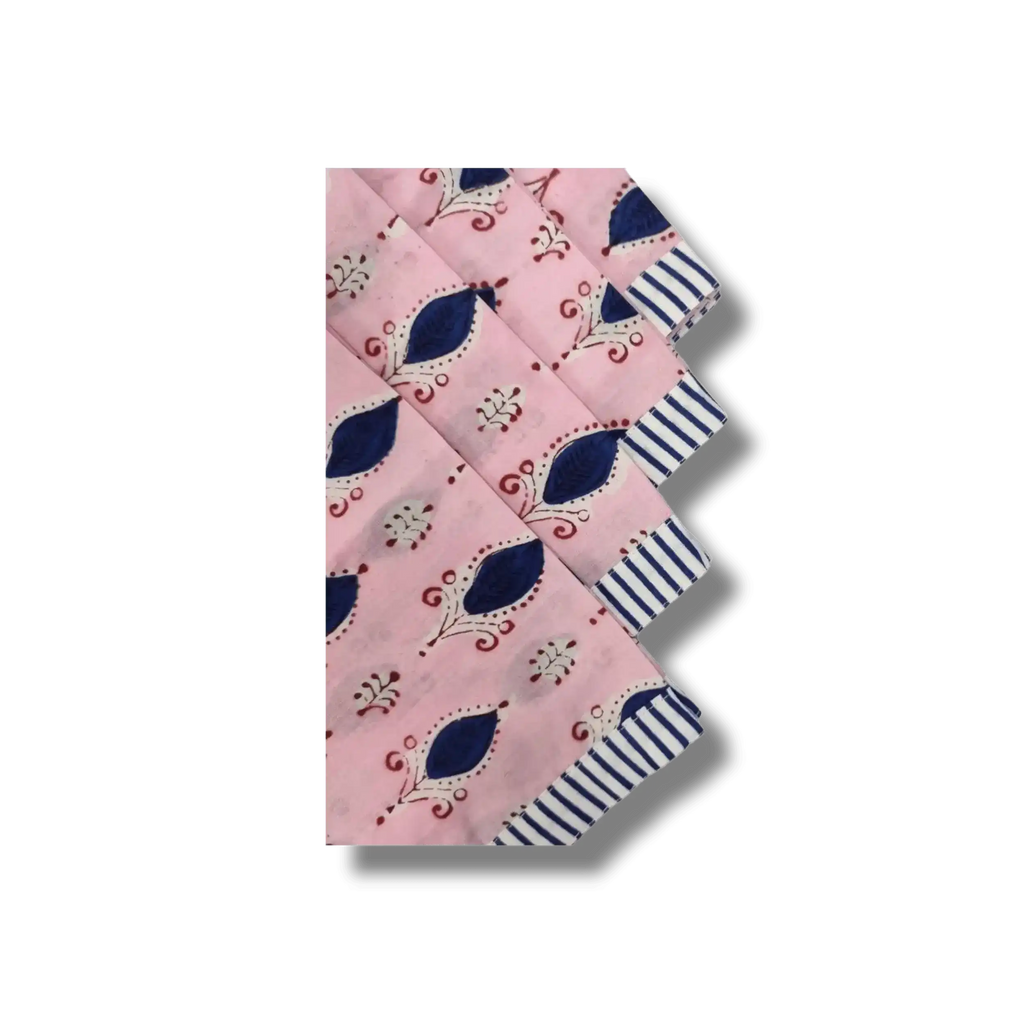 Pink Floral Indian Block Printed Striped Napkins