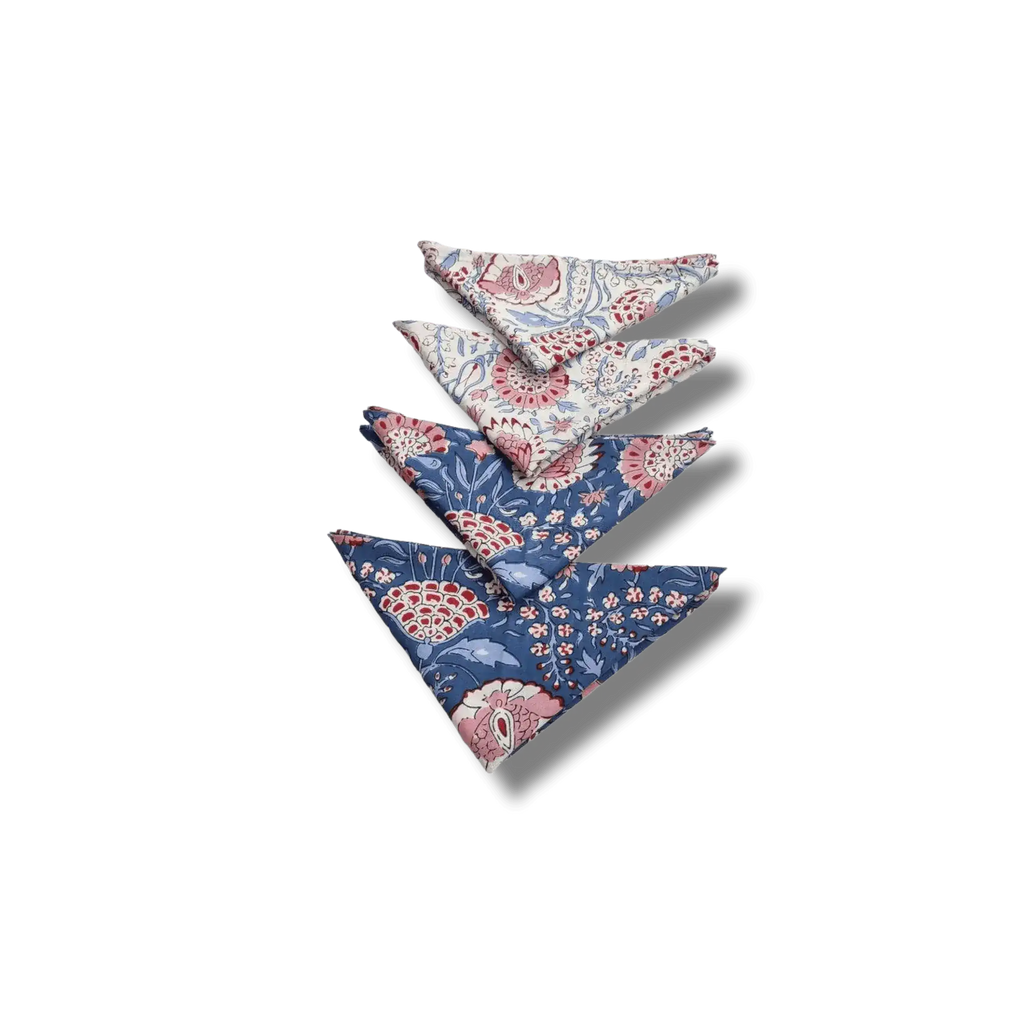 Pond of Flowers Block Printed Cotton Placemats and Napkins