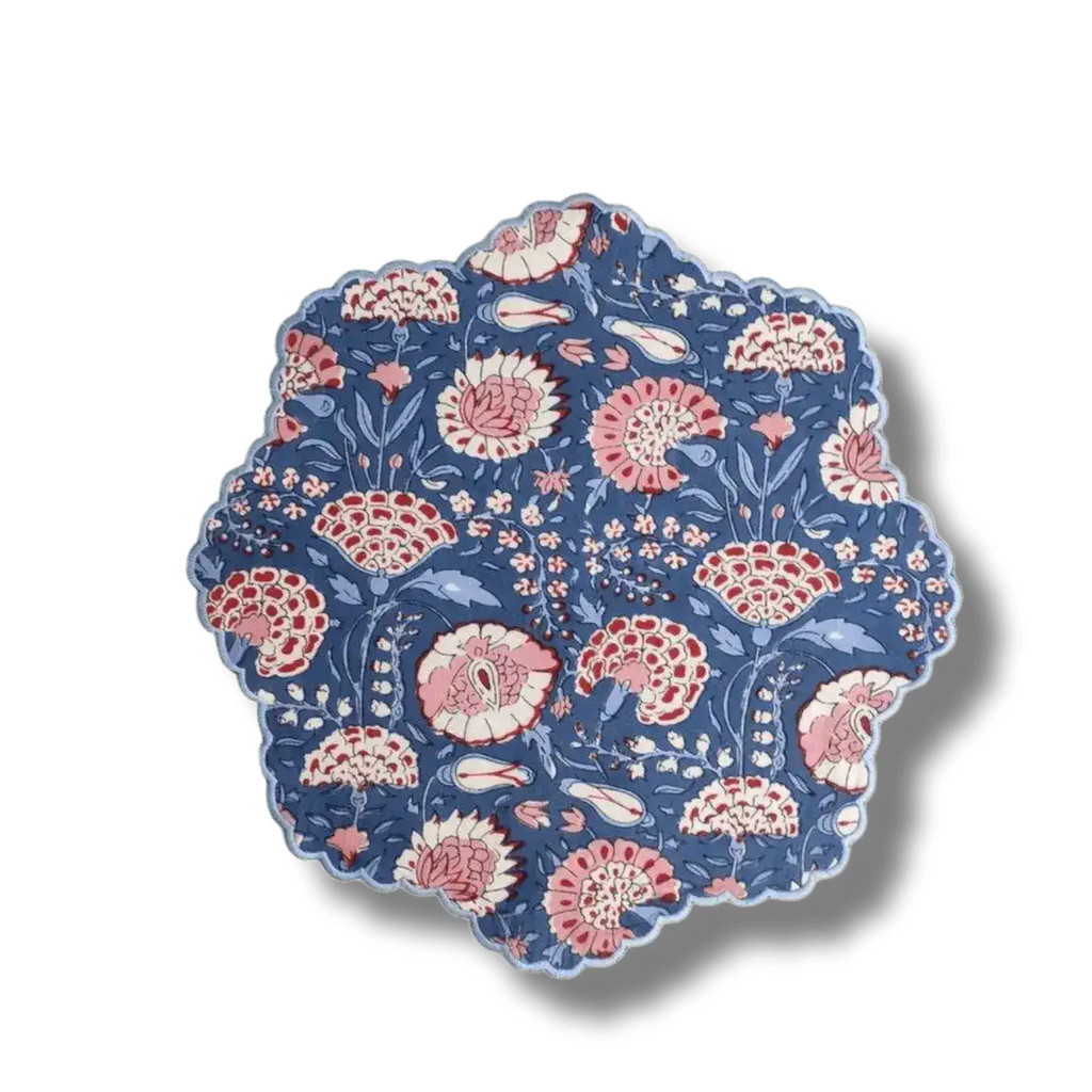 Pond of Flowers Block Printed Cotton Placemats and Napkins