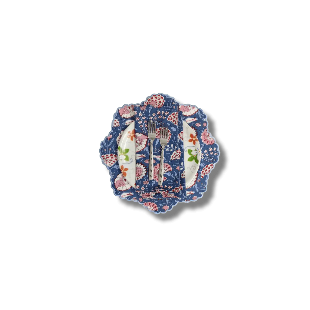 Pond of Flowers Block Printed Cotton Placemats and Napkins