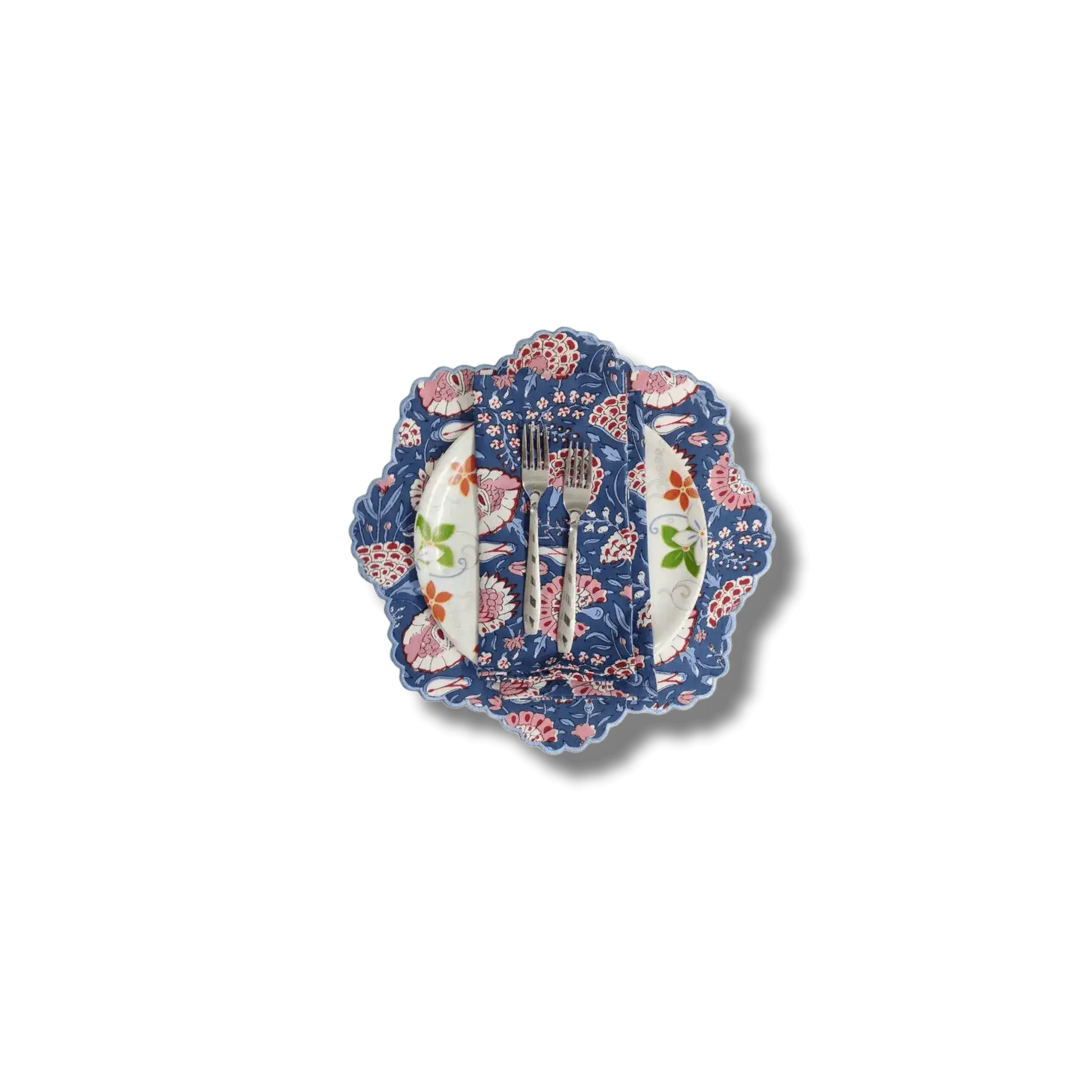 Pond of Flowers Block Printed Cotton Placemats and Napkins