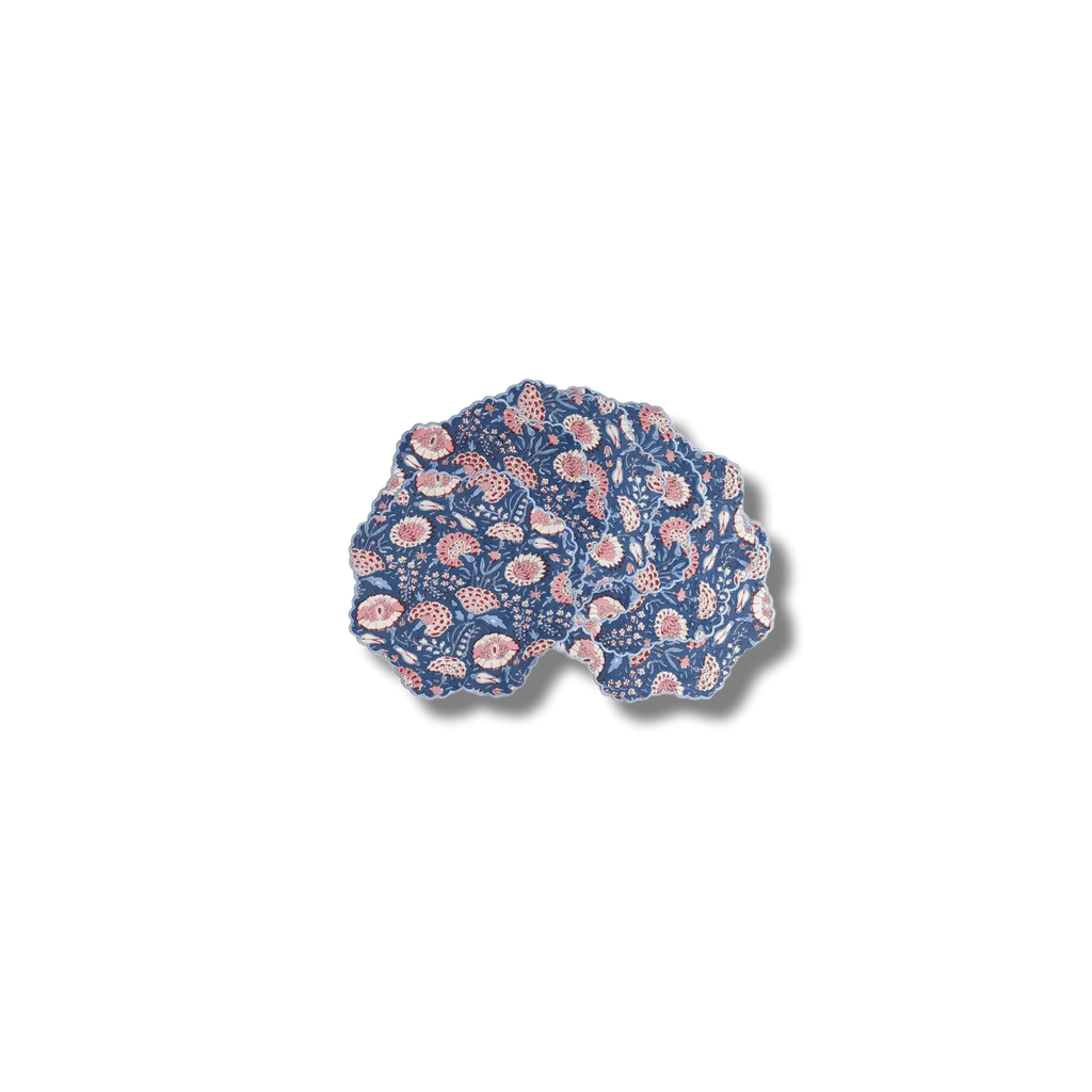 Pond of Flowers Block Printed Cotton Placemats and Napkins