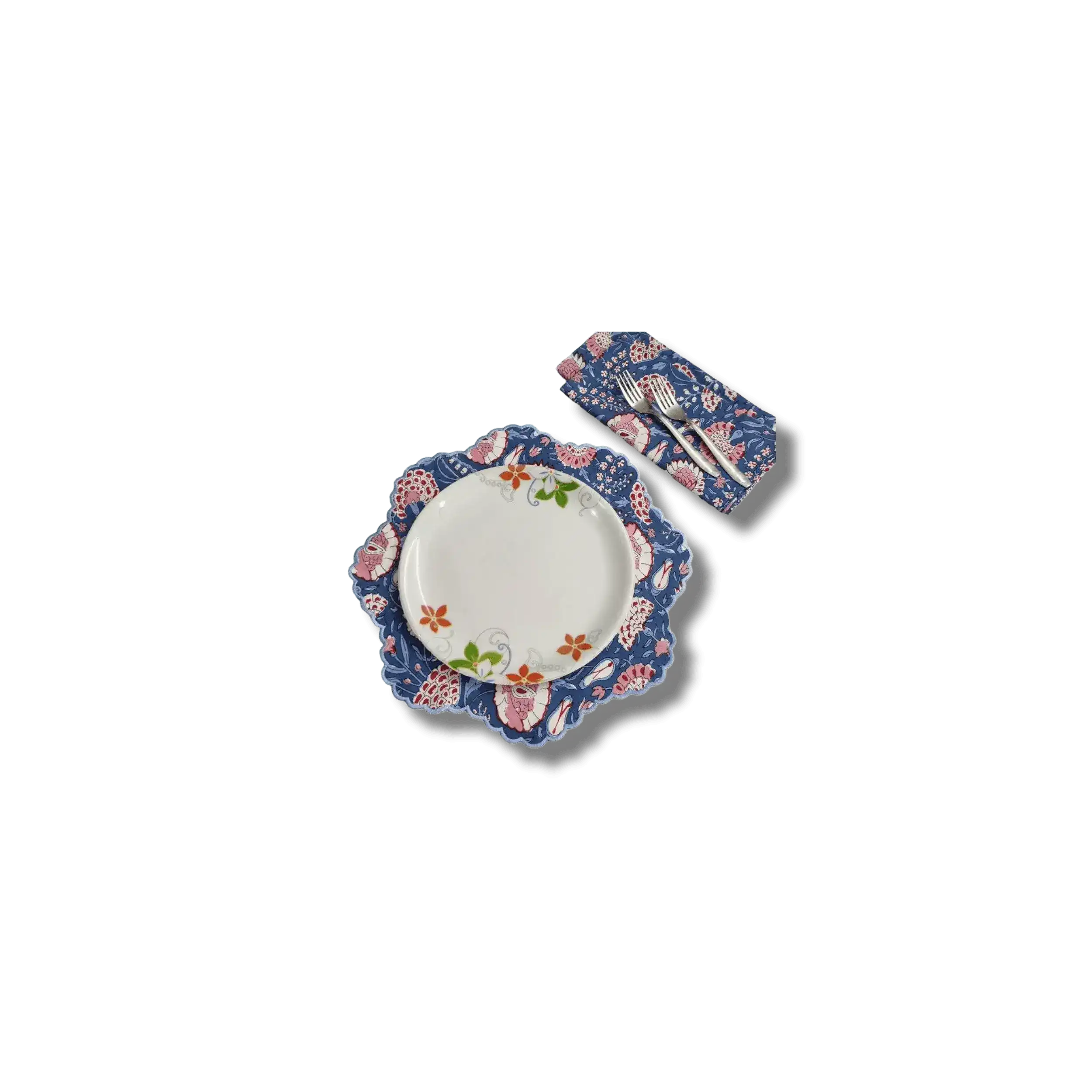 Pond of Flowers Block Printed Cotton Placemats and Napkins