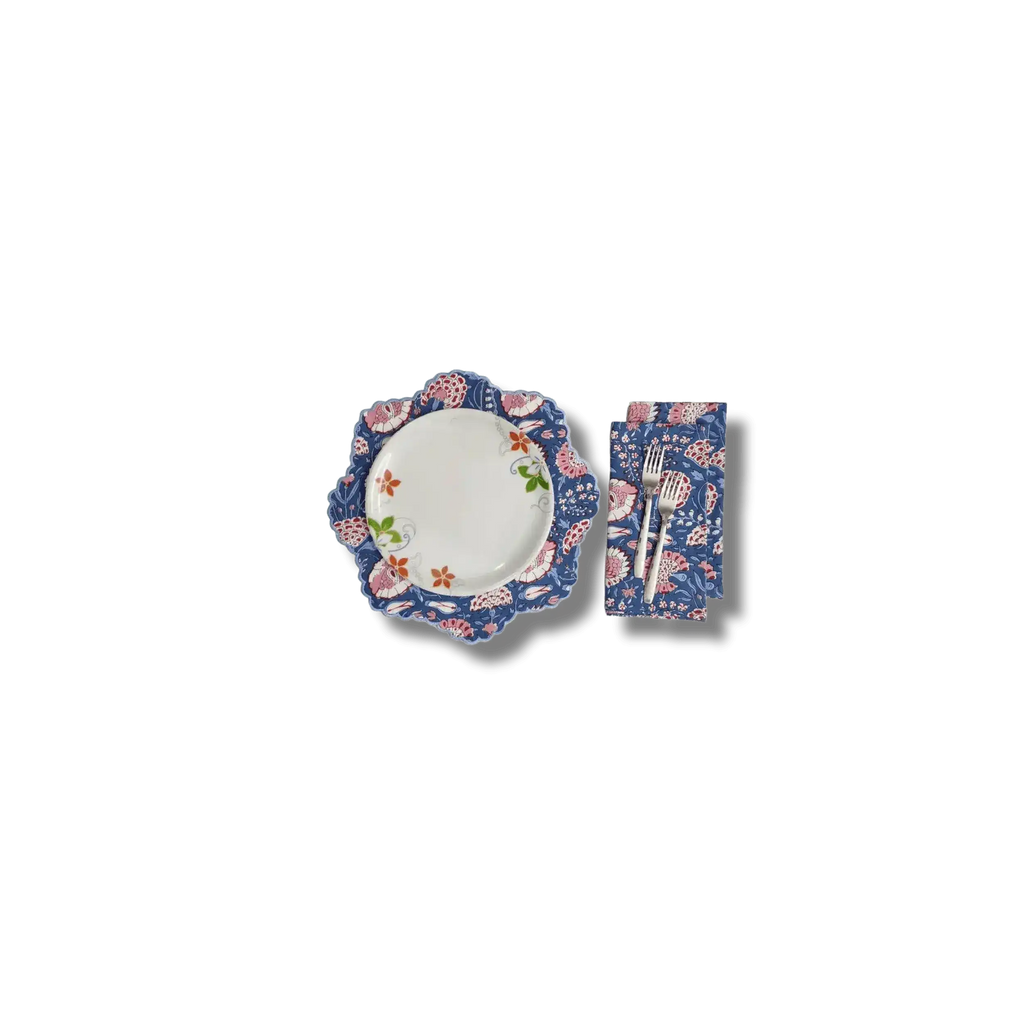 Pond of Flowers Block Printed Cotton Placemats and Napkins