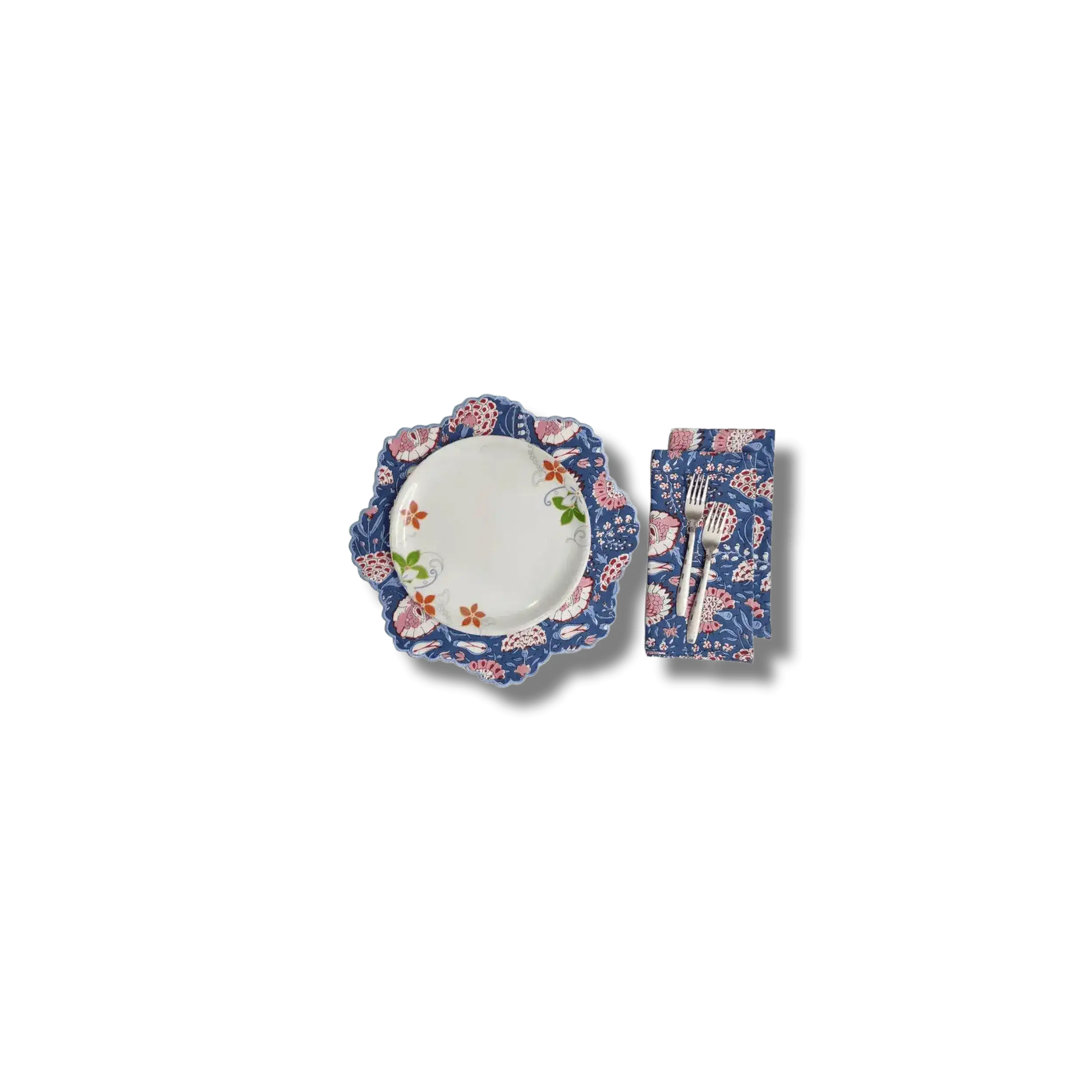 Pond of Flowers Block Printed Cotton Placemats and Napkins
