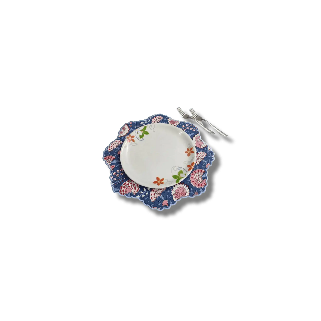 Pond of Flowers Block Printed Cotton Placemats and Napkins