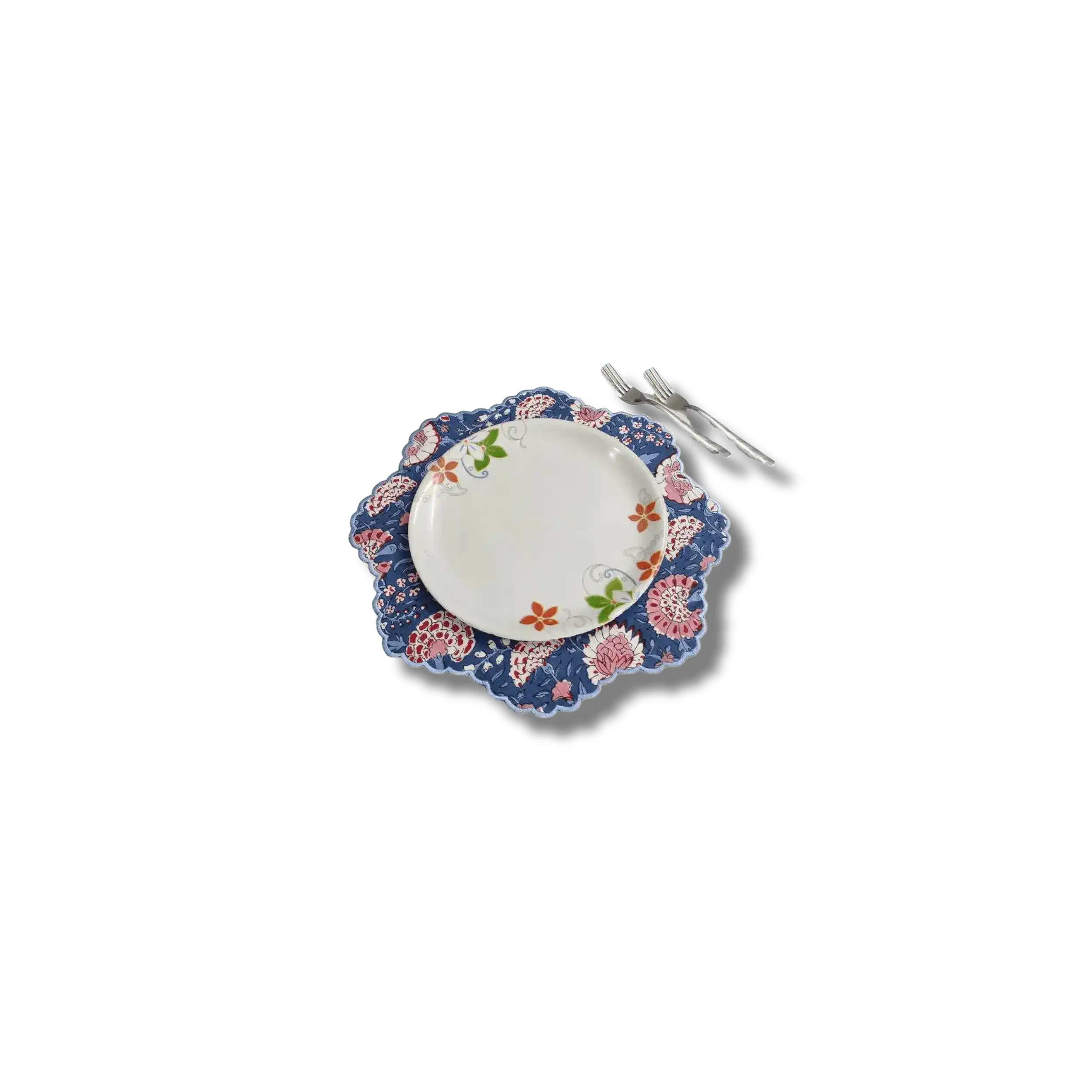 Pond of Flowers Block Printed Cotton Placemats and Napkins