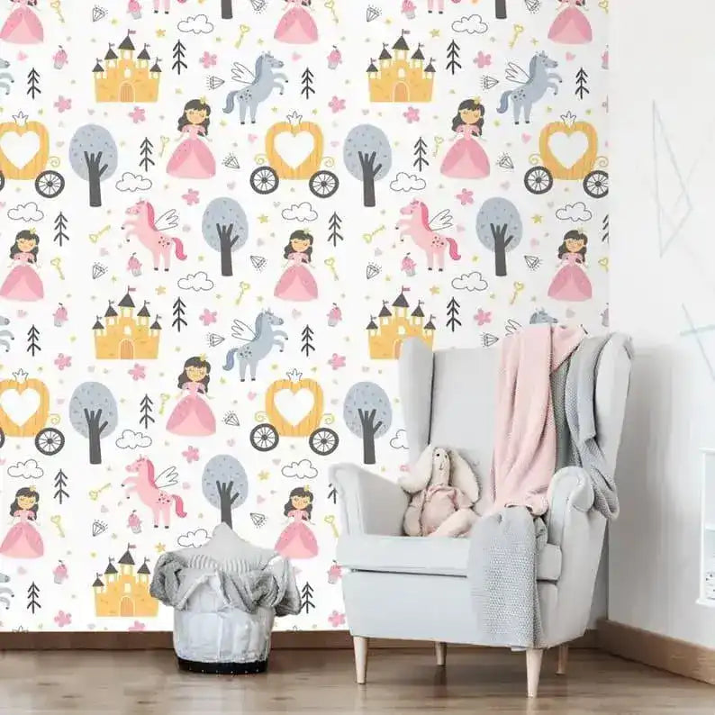 Princess and Unicorns Nursery Wallpaper