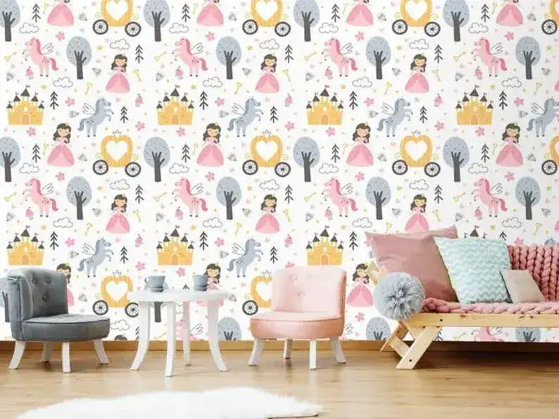 Princess and Unicorns Nursery Wallpaper