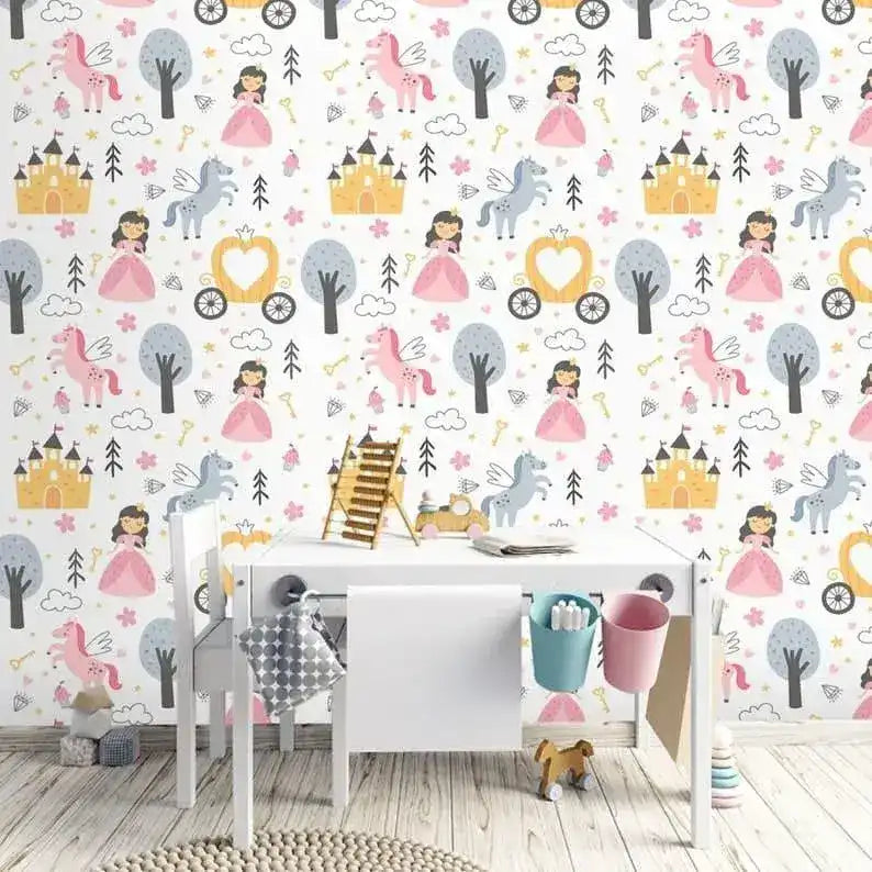 Princess and Unicorns Nursery Wallpaper